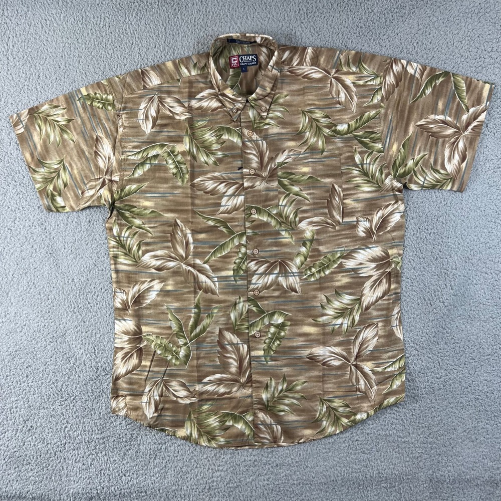 Chaps Ralph Lauren Button Down Shirt Men's‎ L Brown Tropical Leaf Safari NWT